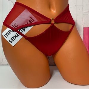VS S M L XL VERY SEXY STRAPPY CUT OUT CAGED RINGS CHEEKY PANTY SMOOTH MESH RED